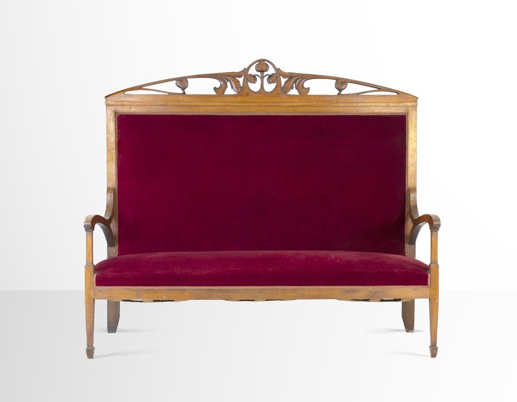 Midcentury Red Velvet Sofa