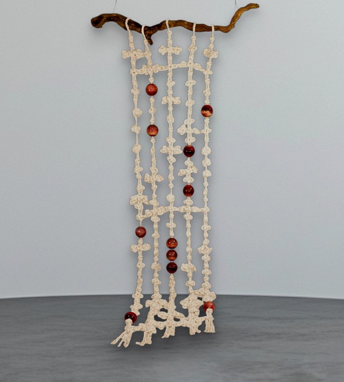 Bal. Hanging tapestry crafted from traditional Korean knots of cotton ropes