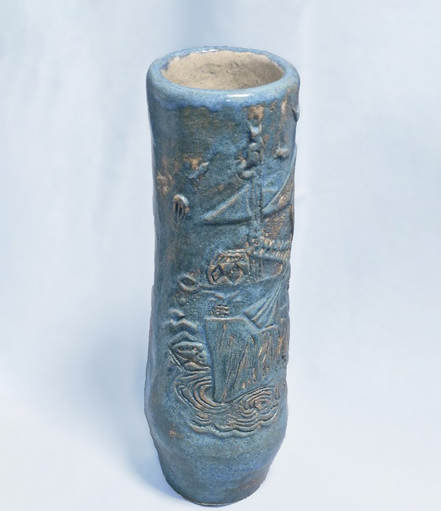 Vase femme Ã  la cithare-Bleu