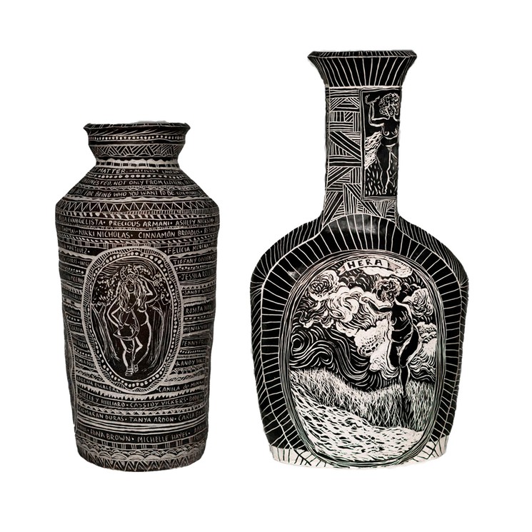 Set of 2 Carved Porcelain Vases. From the Unsung Muses Series