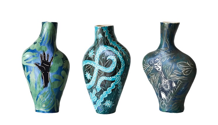 Helping HandCharming Snakes and Earth Needs Us Both. Ceramic Vase sculptures